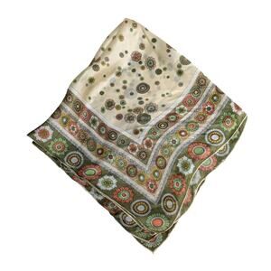 Vintage 1960s 70s MOD Green Pop-Art Floral Medallion Retro Silk Scarf 30" Square